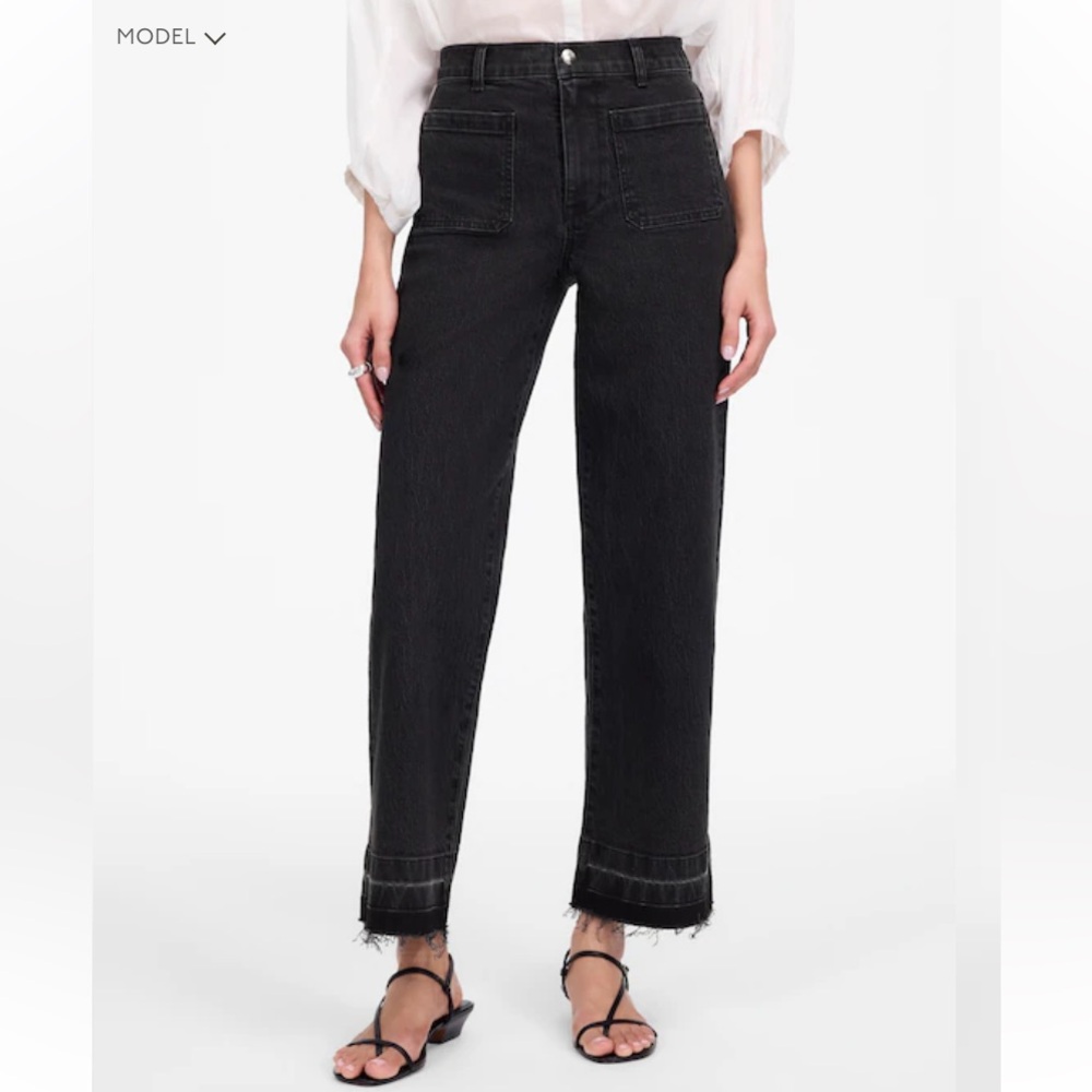 Madewell Emmett wide leg black denim jeans raw hem